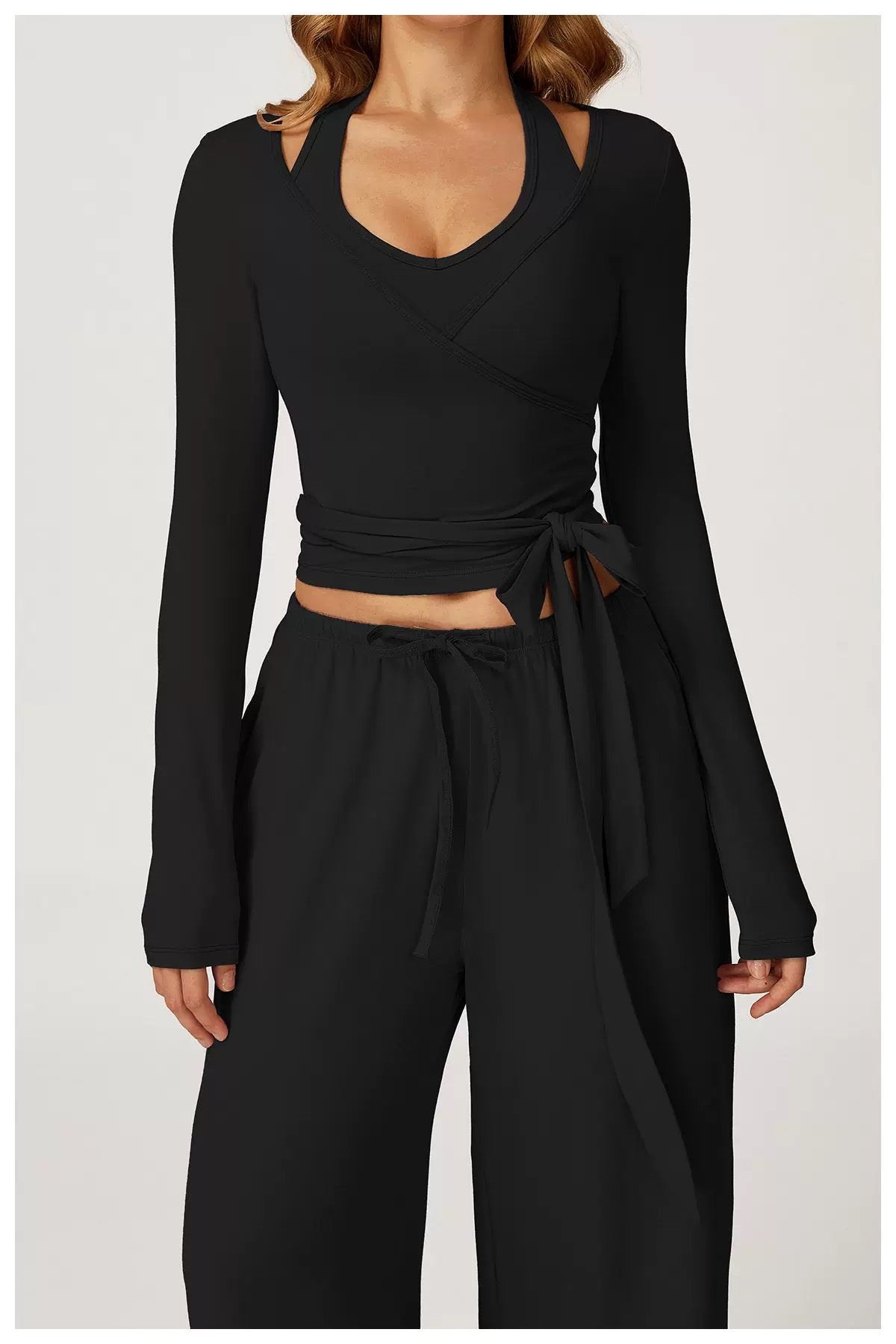 TIE-FRONT LONG SLEEVE TOP